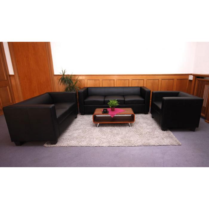 3er Sofa Couch Loungesofa Lille ~ Leder, schwarz