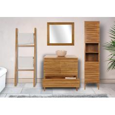 Teak-Badezimmer-Set HWC-M73, Waschtisch Hochschrank Wandspiegel Handtuchhalter Waschbecken, hochwertiges B-Grade-Teak