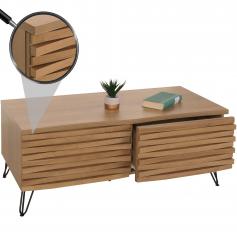 Couchtisch HWC-M49, Wohnzimmertisch Tisch, 3D-Design 2 Schubladen Massiv-Holz Mango Metall 46x110x55cm ~ natur