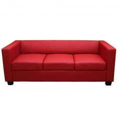 3er Sofa Couch Loungesofa Lille, Leder/Kunstleder rot