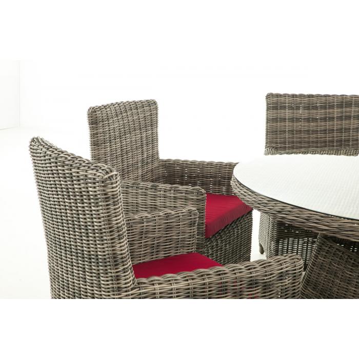 Garten-Garnitur CP072, Sitzgruppe Lounge-Garnitur Poly-Rattan ~ Kissen rubinrot, grau-meliert