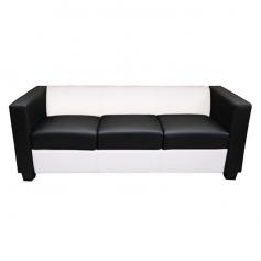 3er Sofa Couch Loungesofa Lille, Leder/Kunstleder schwarz/wei