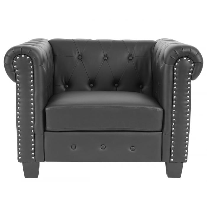 Luxus Sessel Loungesessel Relaxsessel Chesterfield Kunstleder ~ eckige Fe, schwarz
