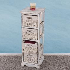 Regal Kommode mit 4 Korbschubladen 74x25x28cm, Shabby-Look, Vintage ~ wei