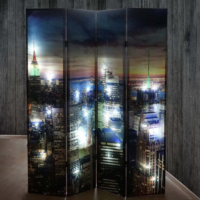 LED-Paravent Trennwand Raumteiler New York, Timer, netzbetrieben 180x160cm, 28 LEDs
