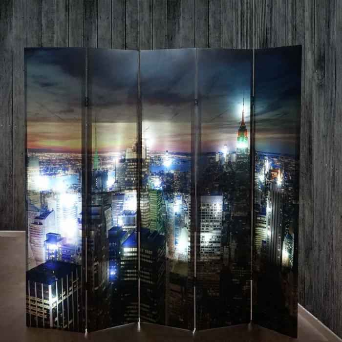 LED-Paravent Trennwand Raumteiler New York, Timer, netzbetrieben 180x200cm, 30 LEDs