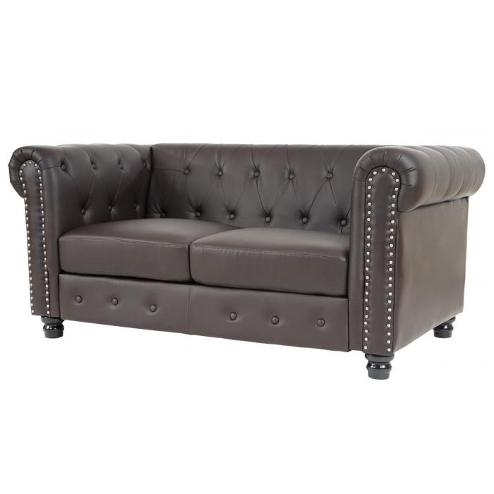 Luxus 2er Sofa Loungesofa Couch Chesterfield Kunstleder 160cm ~ runde Fe, braun