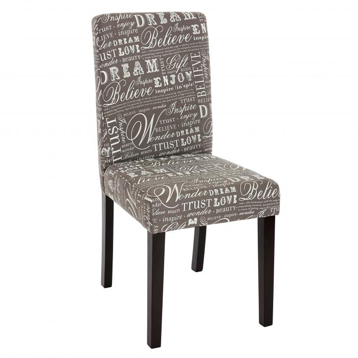 6er-Set Esszimmerstuhl Stuhl Kchenstuhl Littau ~ Textil mit Schriftzug, grau, dunkle Beine