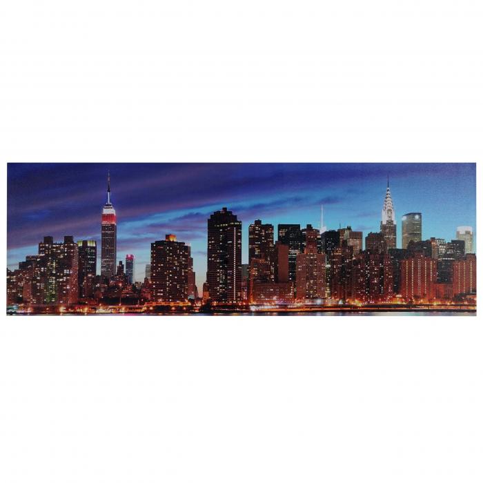 LED-Bild, Leinwandbild Leuchtbild Wandbild, Timer MVG-zertifiziert ~ 120x40cm New York, flackernd