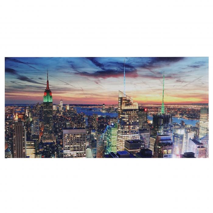 LED-Bild, Leinwandbild Leuchtbild Wandbild, Timer MVG-zertifiziert ~ 100x50cm New York, flackernd
