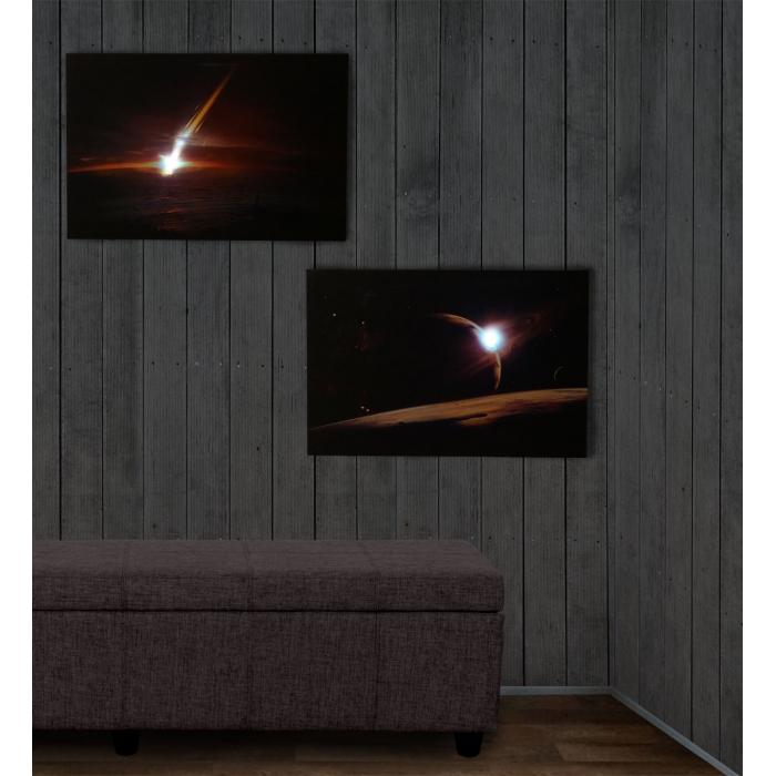 2er-Set LED-Bild Leinwandbild Leuchtbild Wandbild 40x60cm, Timer ~ Planet