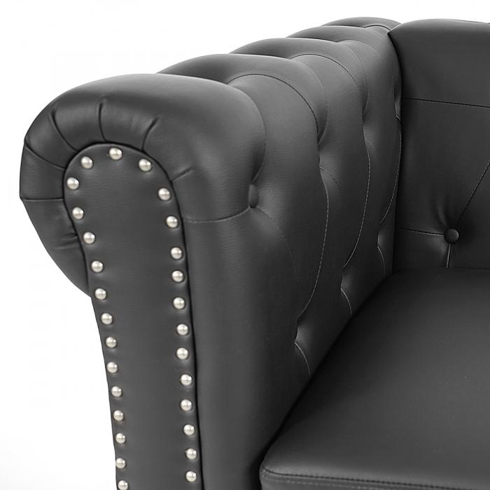 Luxus Sessel Loungesessel Relaxsessel Chesterfield Kunstleder ~ eckige Fe, schwarz