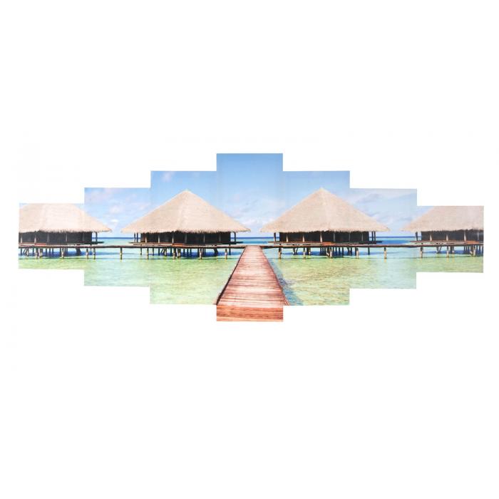 Leinwandbild T375, Wandbild Keilrahmenbild Kunstdruck, 7-teilig 140x50cm ~ Beach