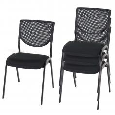 4er-Set Besucherstuhl T401, Konferenzstuhl stapelbar, Stoff/Textil ~ Sitz schwarz, Fe schwarz
