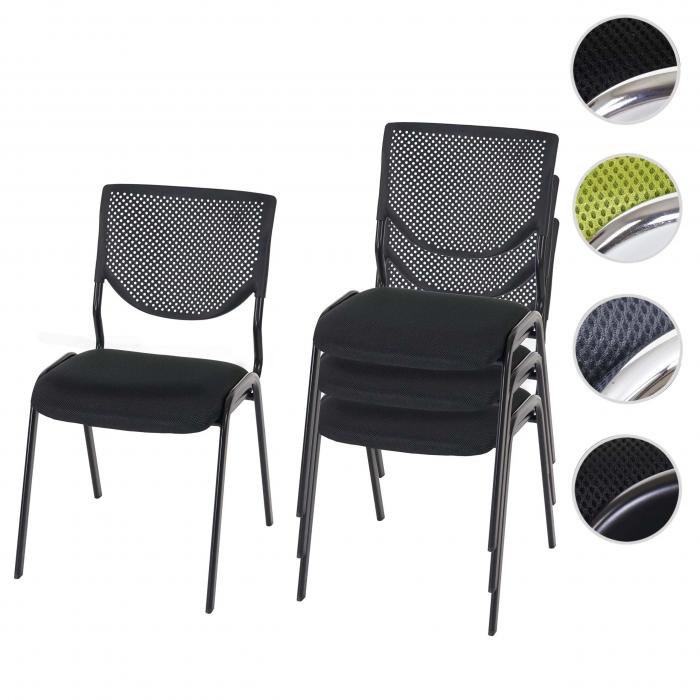 4er-Set Besucherstuhl T401, Konferenzstuhl stapelbar, Stoff/Textil ~ Sitz schwarz, Fe schwarz