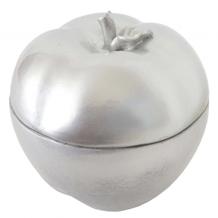 Deko Figur Apfel 21cm, Polyresin Schmuckdose Kosmetikdose, silber