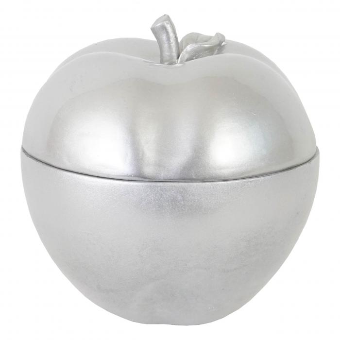 Deko Figur Apfel 21cm, Polyresin Schmuckdose Kosmetikdose, silber