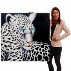 lgemlde Weier Leopard, 100% handgemaltes Wandbild Gemlde XL, 100x100cm
