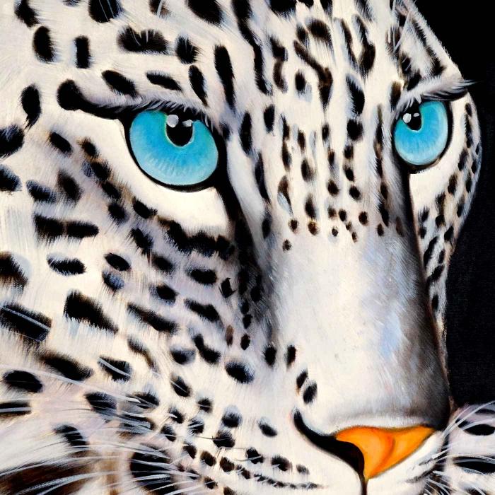 lgemlde Weier Leopard, 100% handgemaltes Wandbild Gemlde XL, 100x100cm