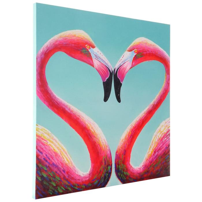 lgemlde Flamingo, 100% handgemaltes Wandbild Gemlde XL, 90x90cm