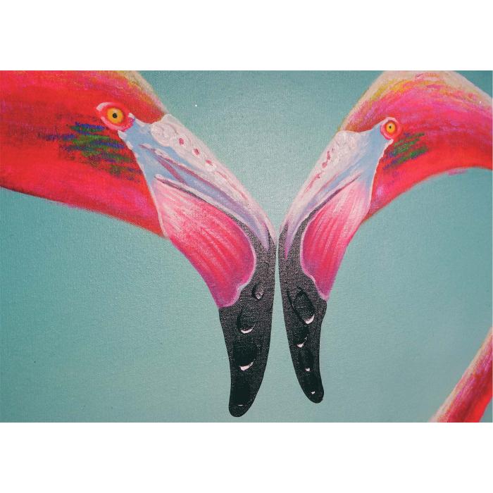 lgemlde Flamingo, 100% handgemaltes Wandbild Gemlde XL, 90x90cm