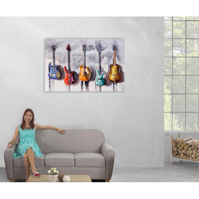lgemlde Gitarren, 100% handgemaltes Wandbild 3D-Bild Gemlde XL, 120x80cm