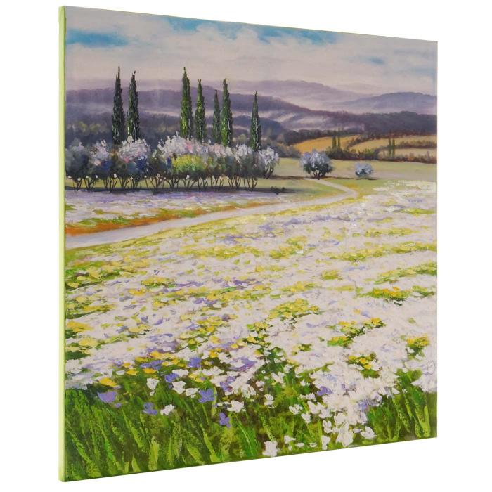 lgemlde Blumenlandschaft, 100% handgemaltes Wandbild Gemlde XL, 80x80cm