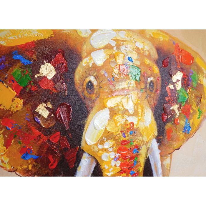 lgemlde Elefant, 100% handgemaltes Wandbild Gemlde XL, 100x80cm