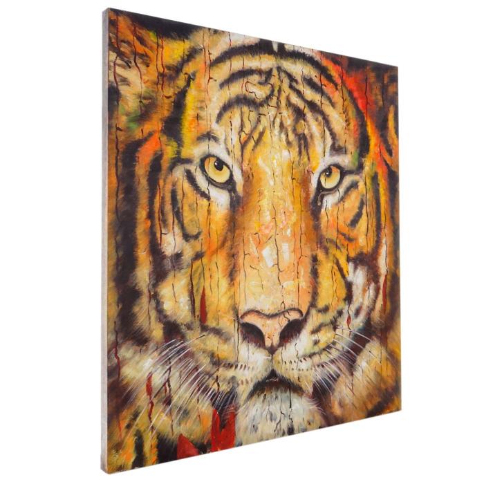 lgemlde Tiger, 100% handgemaltes Wandbild Gemlde XL, 100x90cm
