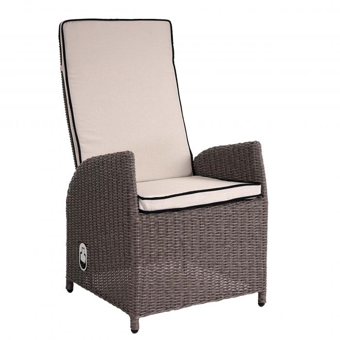 Luxus Poly-Rattan-Garnitur Badalona, Premium Lounge Set Alu-Sitzgruppe Tisch + 6 verstellbare Sthle ~ grau