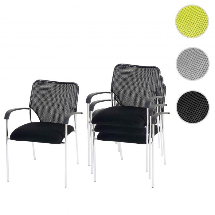 4er-Set Besucherstuhl Tulsa, Konferenzstuhl stapelbar, Stoff/Textil ~ Sitz schwarz, Rckenflche schwarz