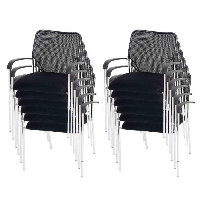 2er-Set Besucherstuhl Tulsa, Konferenzstuhl stapelbar, Stoff/Textil ~ Sitz schwarz, Rckenflche schwarz