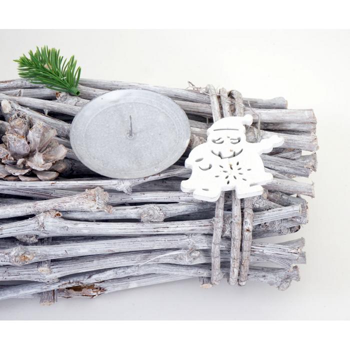 Adventskranz lnglich, Weihnachtsdeko Adventsgesteck, Holz 60x16x9cm wei-grau ~ ohne Kerzen