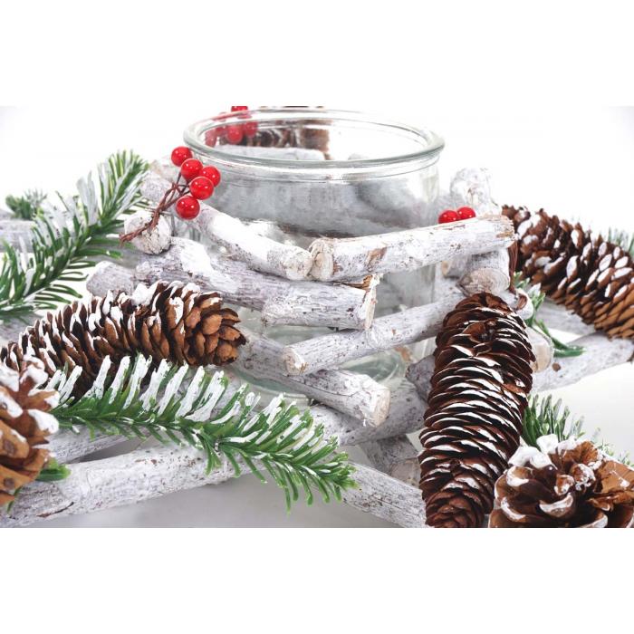 Adventskranz Stern, Weihnachtsdeko Tischdeko, Holz mit Kerzenglas 40x40x12cm wei-grau