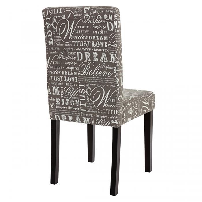 6er-Set Esszimmerstuhl Stuhl Kchenstuhl Littau ~ Textil mit Schriftzug, grau, dunkle Beine