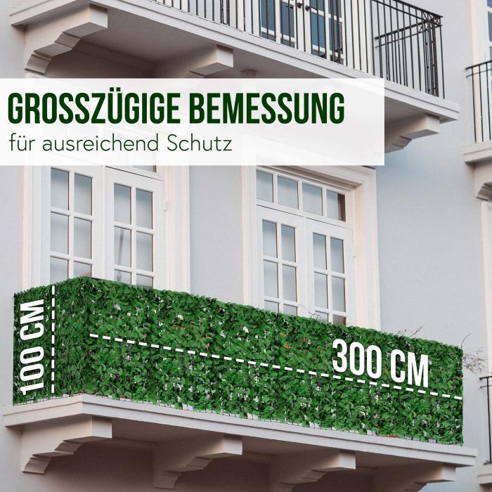Balkonsichtschutz N77, Sichtschutz Windschutz Verkleidung fr Balkon Terrasse Zaun ~ 300x100cm Blatt dunkel