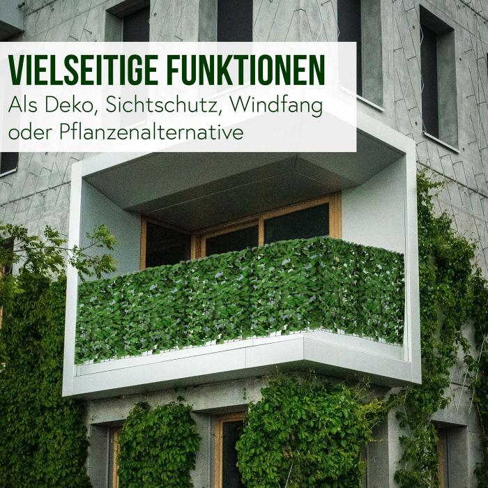 Balkonsichtschutz N77, Sichtschutz Windschutz Verkleidung fr Balkon Terrasse Zaun ~ 300x150cm Blatt dunkel