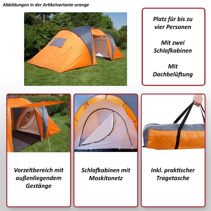 Campingzelt Loksa, 4-Mann Zelt Kuppelzelt Igluzelt Festival-Zelt, 4 Personen ~ grn
