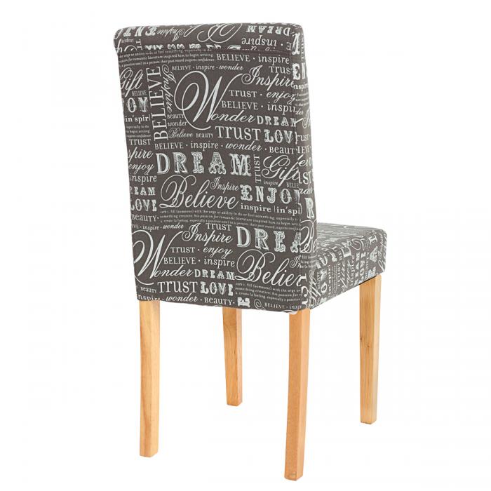 6er-Set Esszimmerstuhl Stuhl Kchenstuhl Littau ~ Textil mit Schriftzug, grau, helle Beine