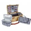 Picknickkorb-Set HWC-B23 fr 6 Personen, Weiden-Korb Picknickdecke, Porzellan Glas Edelstahl, blau-wei