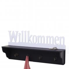 Wandgarderobe HWC-D41 Willkommen, Garderobe Regal, 4 Haken massiv 30x60x13cm ~ schwarz/wei