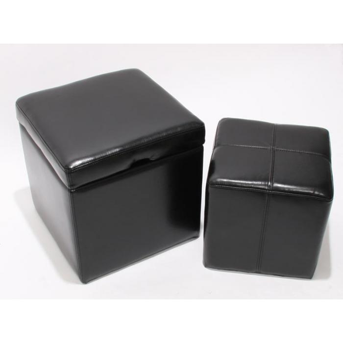 2er Set Hocker Sitzwrfel Sitzhocker Aufbewahrungsbox Onex, Leder + Kunstleder, 45x44x44cm ~ schwarz