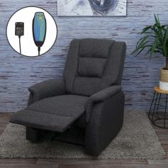Fernsehsessel HWC-F23, Relaxsessel Liege Sessel, Stoff/Textil 102x79x96cm ~ grau inkl. Massage- und Wrmefunktion