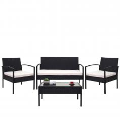 Poly-Rattan Garnitur HWC-F56, Balkon-/Garten-/Lounge-Set Sitzgruppe ~ schwarz, Kissen creme