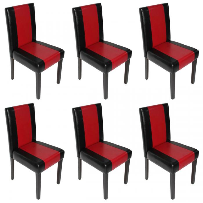 6er-Set Esszimmerstuhl Stuhl Kchenstuhl Littau ~ Kunstleder, schwarz-rot, dunkle Beine