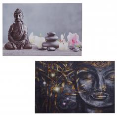 2er-Set LED-Bild, Leinwandbild Leuchtbild Wandbild 40x60cm, Timer ~ Buddha + Kerzen