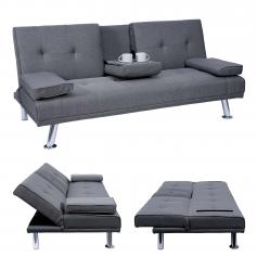 3er-Sofa HWC-F60, Couch Schlafsofa Gstebett, Tassenhalter verstellbar 97x166cm ~ Textil, dunkelgrau