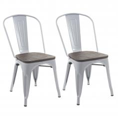 2er-Set Stuhl HWC-A73 inkl. Holz-Sitzflche, Bistrostuhl Stapelstuhl, Metall Industriedesign stapelbar ~ grau