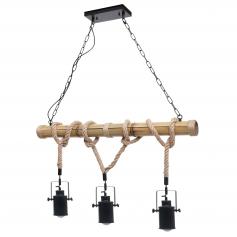 Pendelleuchte HWC-H82, Hngelampe Hngeleuchte, Industrial Vintage Bambus Seil Metall schwarz ~ 3x Spotlampenschirm