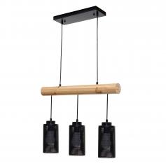 Pendelleuchte HWC-H83, Hngelampe Hngeleuchte, Industrial Vintage Massiv-Holz Metall schwarz ~ 3 Rohrlampenschirme